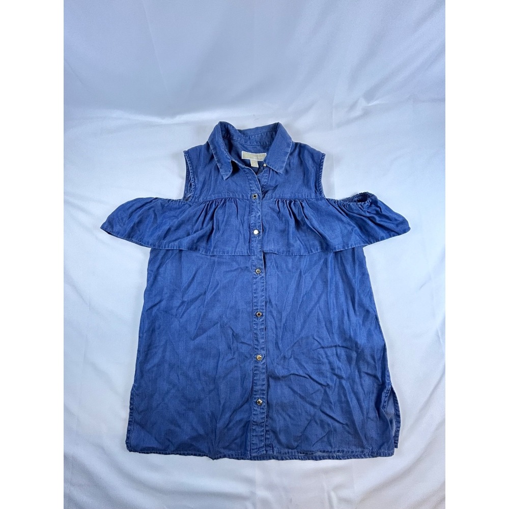 Michael Kors Women's Cold Shoulder Button Down Ruffle Overlay‎ Size Medium